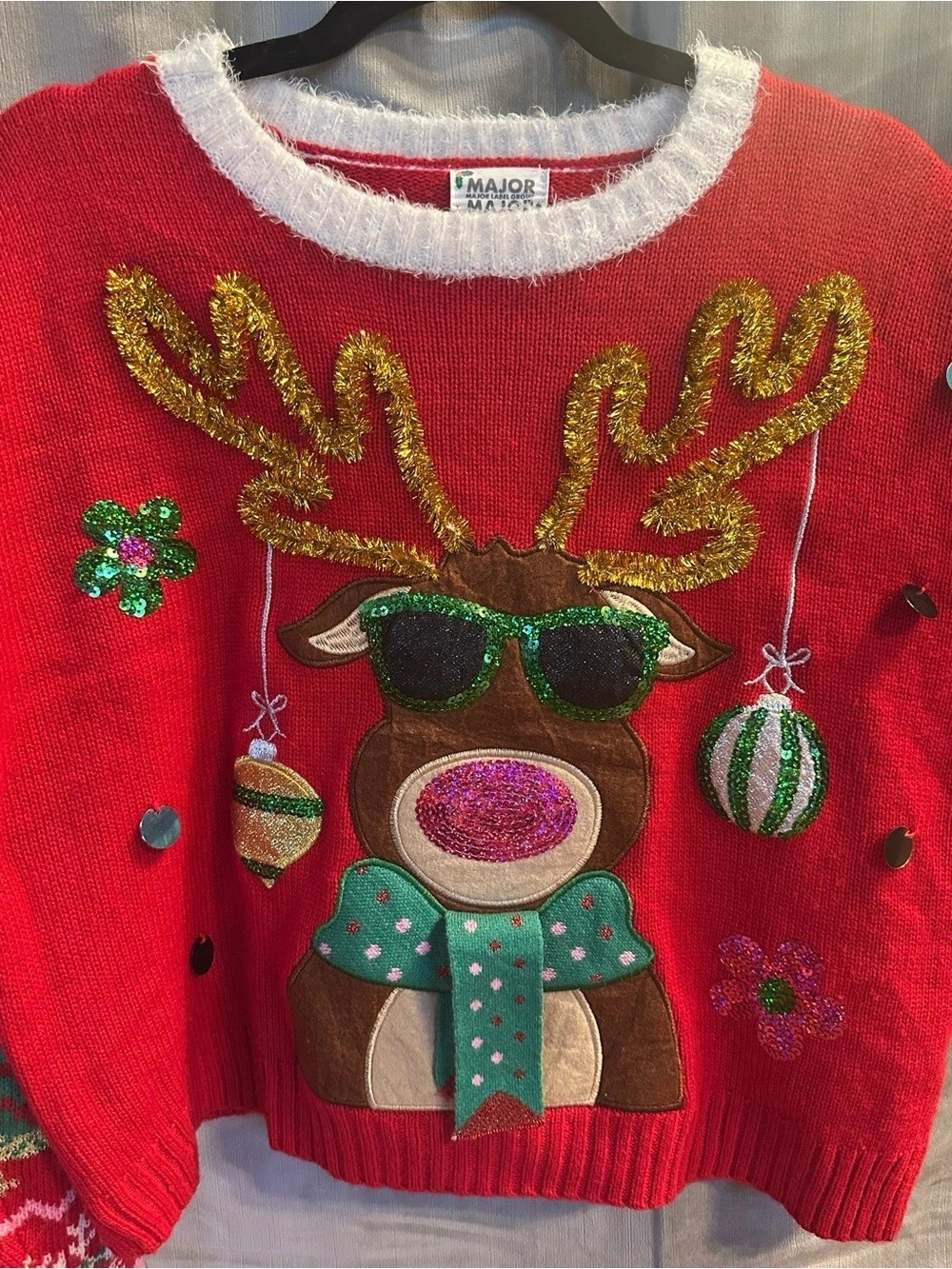 Major Lazy Loser Reindeer Christmas Sweater in Red